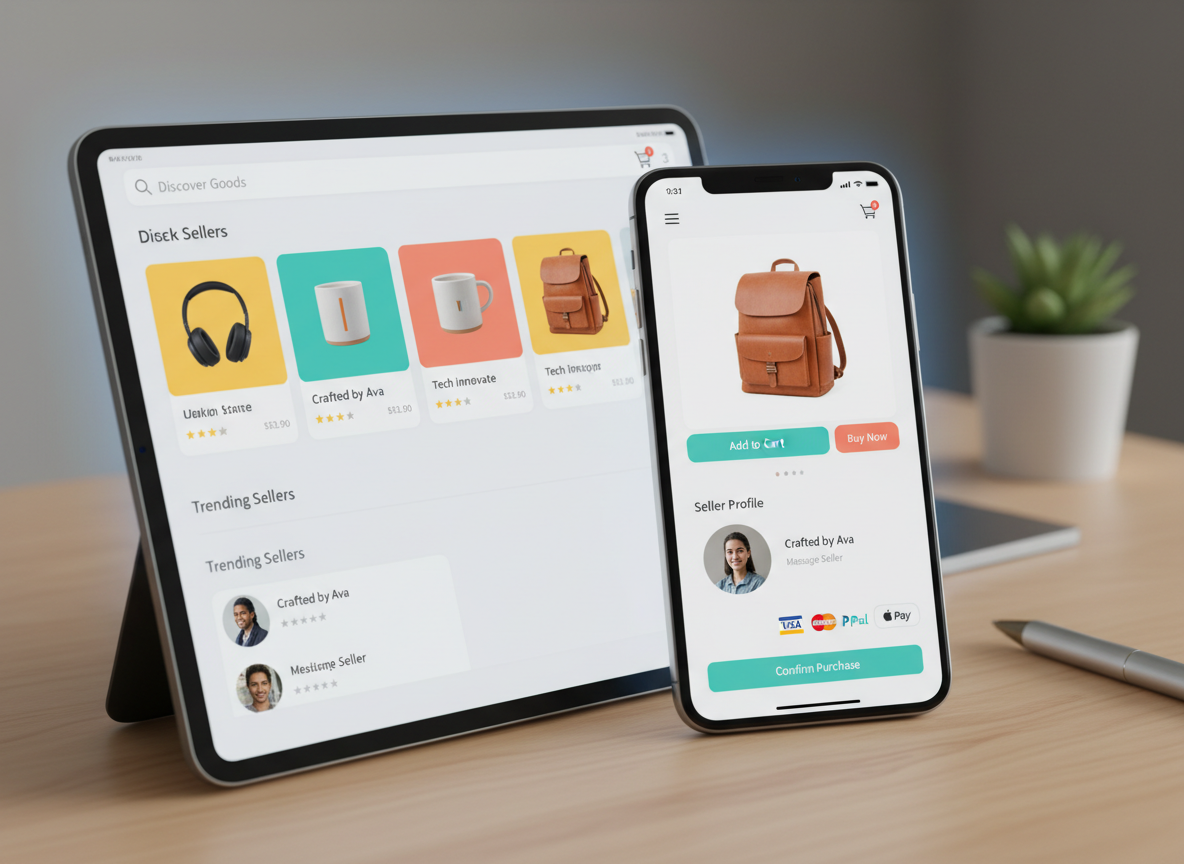 Illustration – Marketplace : mise en relation acheteurs et vendeurs, automatisation des flux
