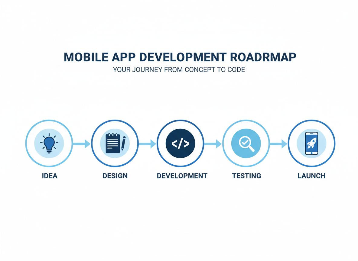 Illustration – Les grandes étapes de création d'une application mobile ou marketplace